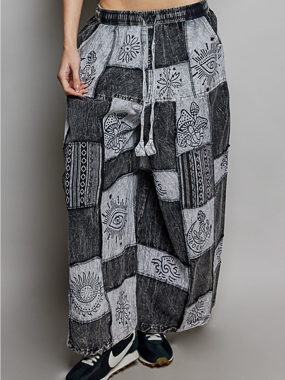 NWT POL Bohemian Black Vintage Wash Wide Leg Pants One Size